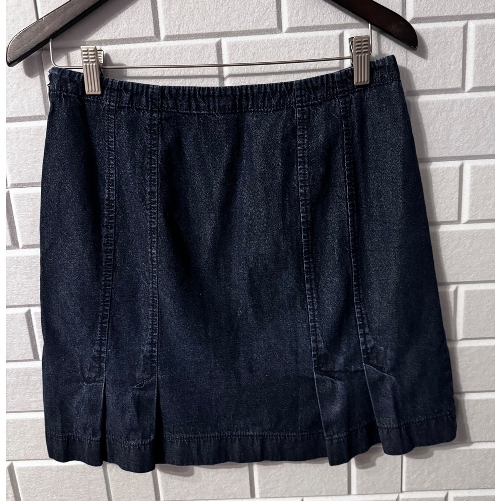 Ann Taylor Women's Dark Wash Denim Pleated Skirt Size 8 A-Line Mini